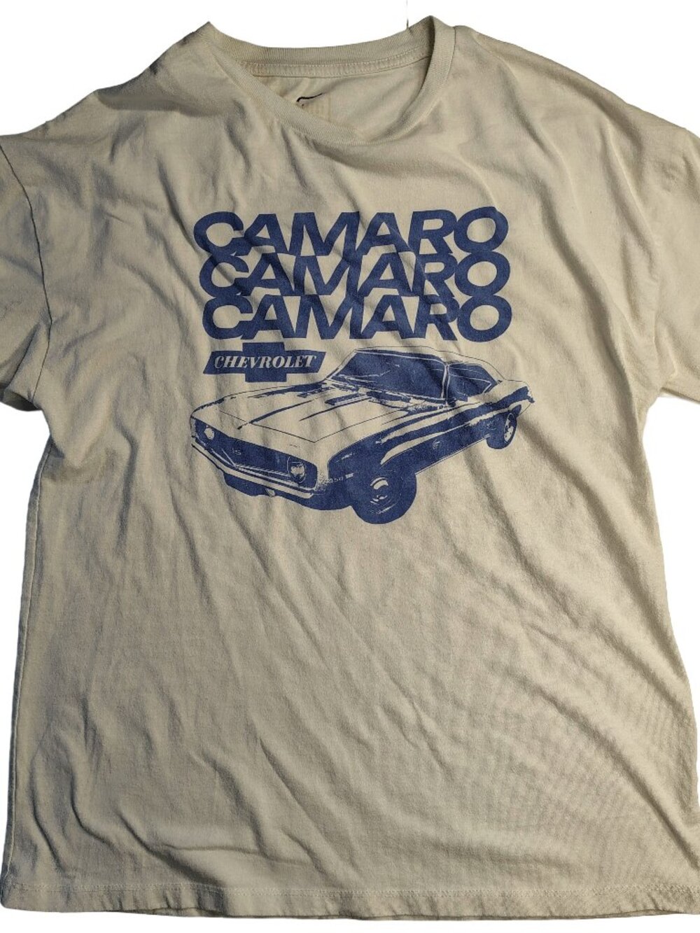 Men's Size XS Beige Colored Short Sleeve GM Brand Camaro Logo Themed T-Shirt